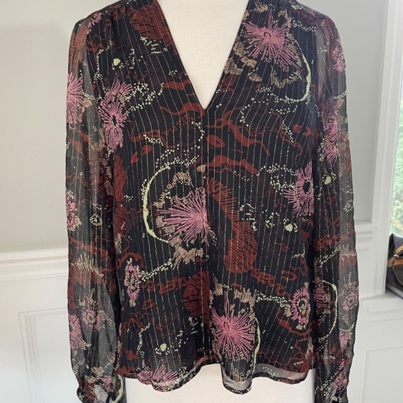 A.L.C. MAC METALLIC SHIMMER FLORAL SILK BLEND BLOUSE SIZE 4! - Picture 5 of 9